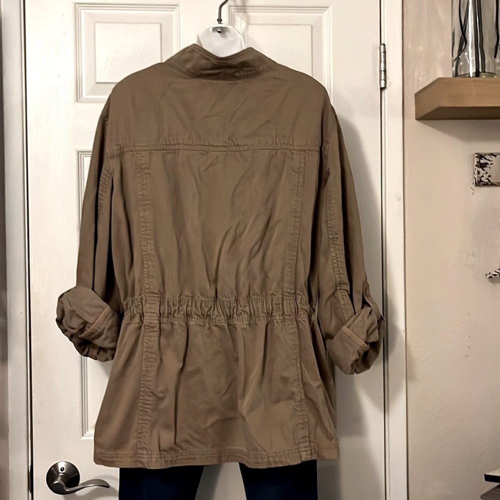 Terra & Sky Brown Cinched Funnel Neck Utility Cargo Technical Field Jacket 2X - Picture 3 of 10